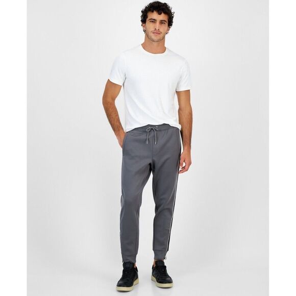 INC International Concepts 100146380 Track Pants Mens Gray Neoprene Jogger MXX62 - Picture 1 of 9